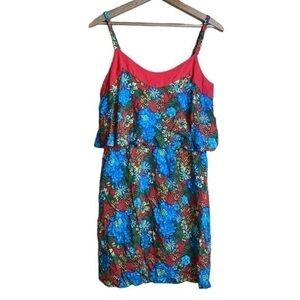 Red Camel mini dress - Medium - adjustable spaghetti strap- colorful floral